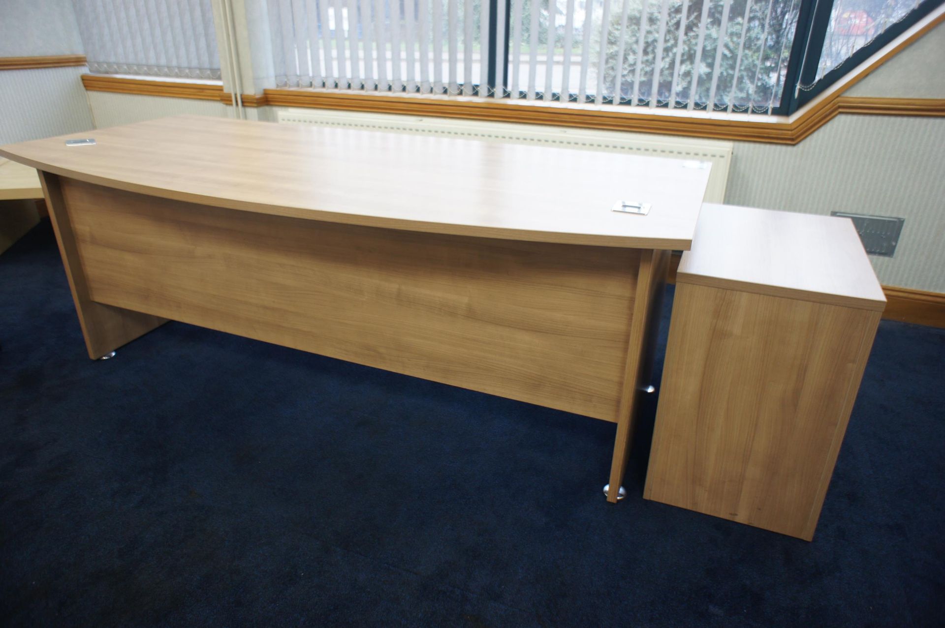 Teak Effect Radius Front Office Desk 2m x 0.9m with matching 3 Drawer Pedestal