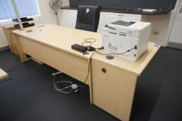 Light Oak Effect Office Desk 200 x 800 with Printer Table 800 x 350, 2 Drawer Pedestal, Leather Effe