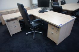 Light Oak Effect Right Hand Corner Desk 2000 x 1900mm with 2 Drawer Mobile Pedestal and Mobile Leath