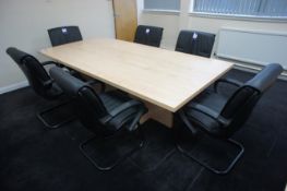 Light Oak Effect Meeting Room Table 2400 x 1150mm with 6 leather effect steel framed meeting chairs