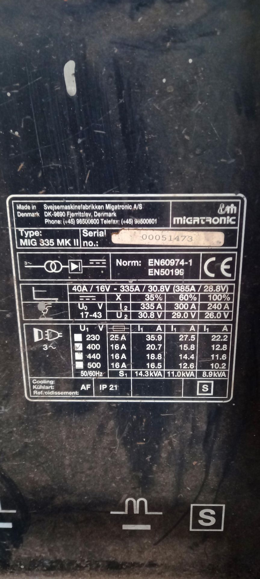 Migatronic Mignan 385 Welder serial number 0005147 - Image 2 of 2