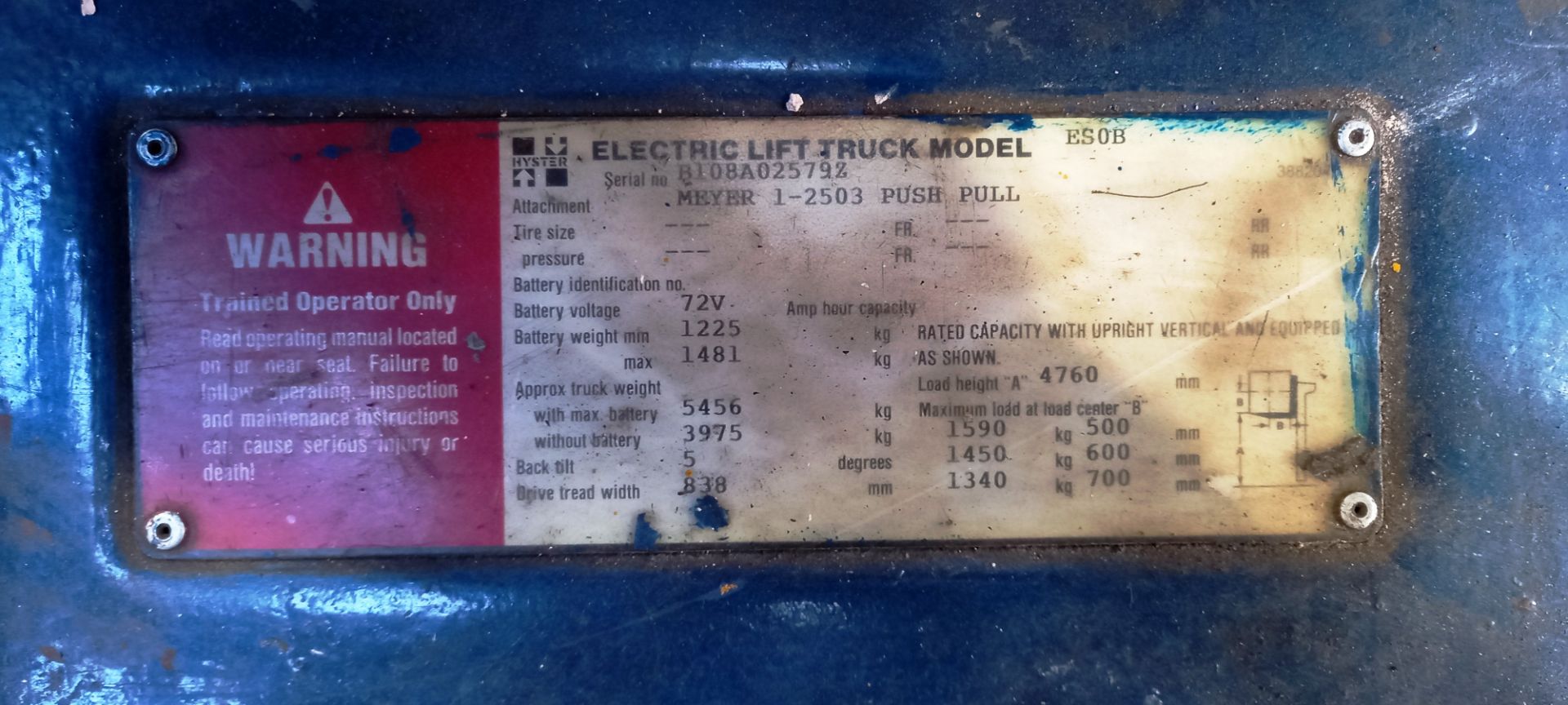 Hyster Electric Forklift E20B with charger, serial - Image 4 of 9