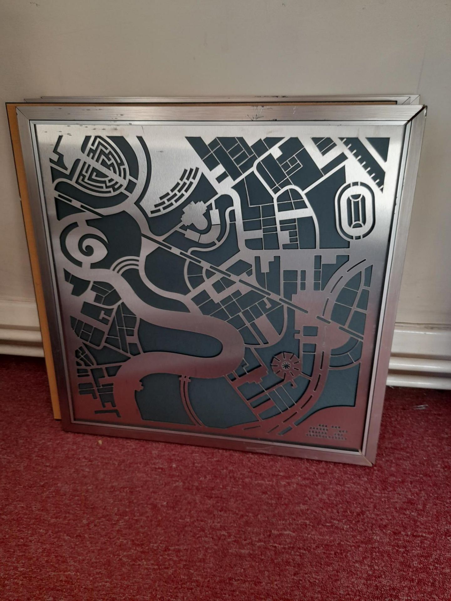 Collection of 6 framed, stylised, laser cut stainless steel maps/artwork (Label to rear noting Hisco - Image 4 of 7