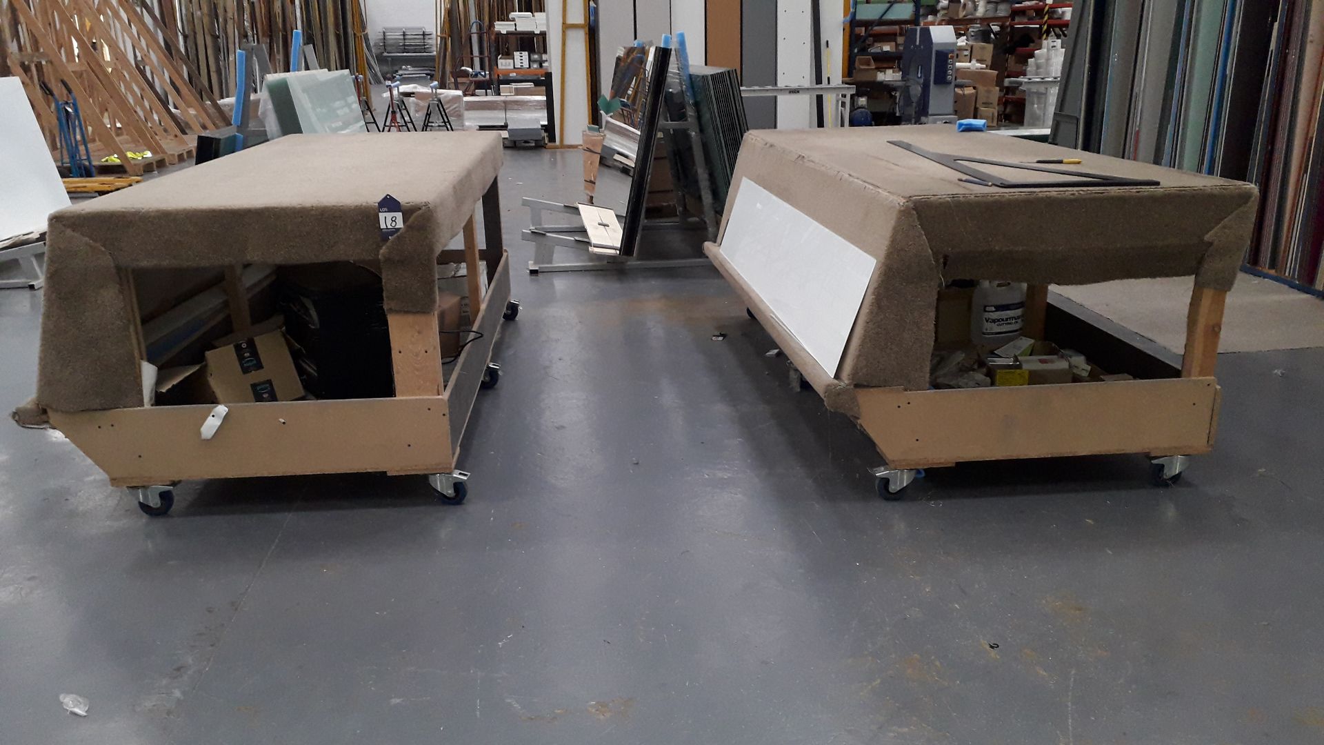 2 x Mobile Glass Assembly Benches