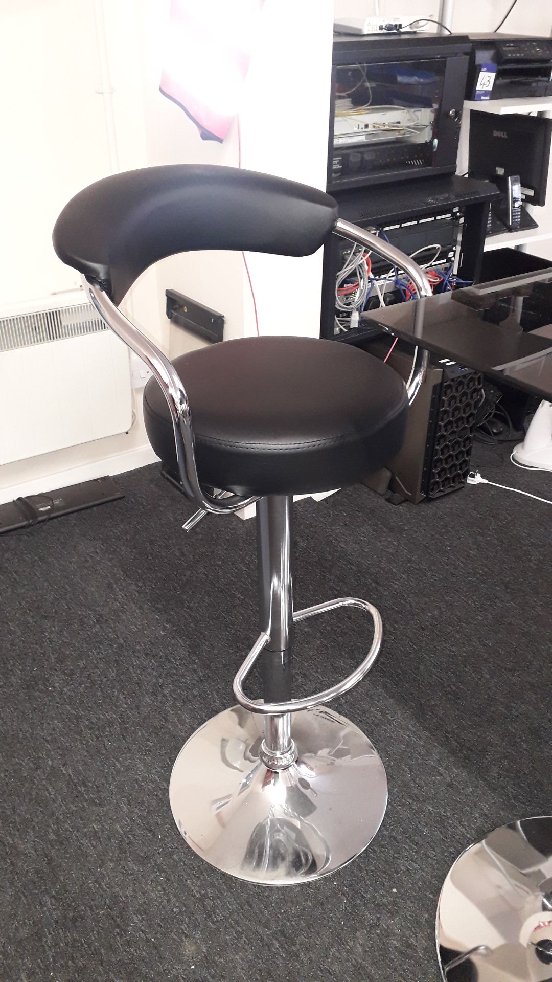 Glass Topped Chrome Framed Bar Table with 2 x Gas Lift Bar Stools - Image 3 of 3