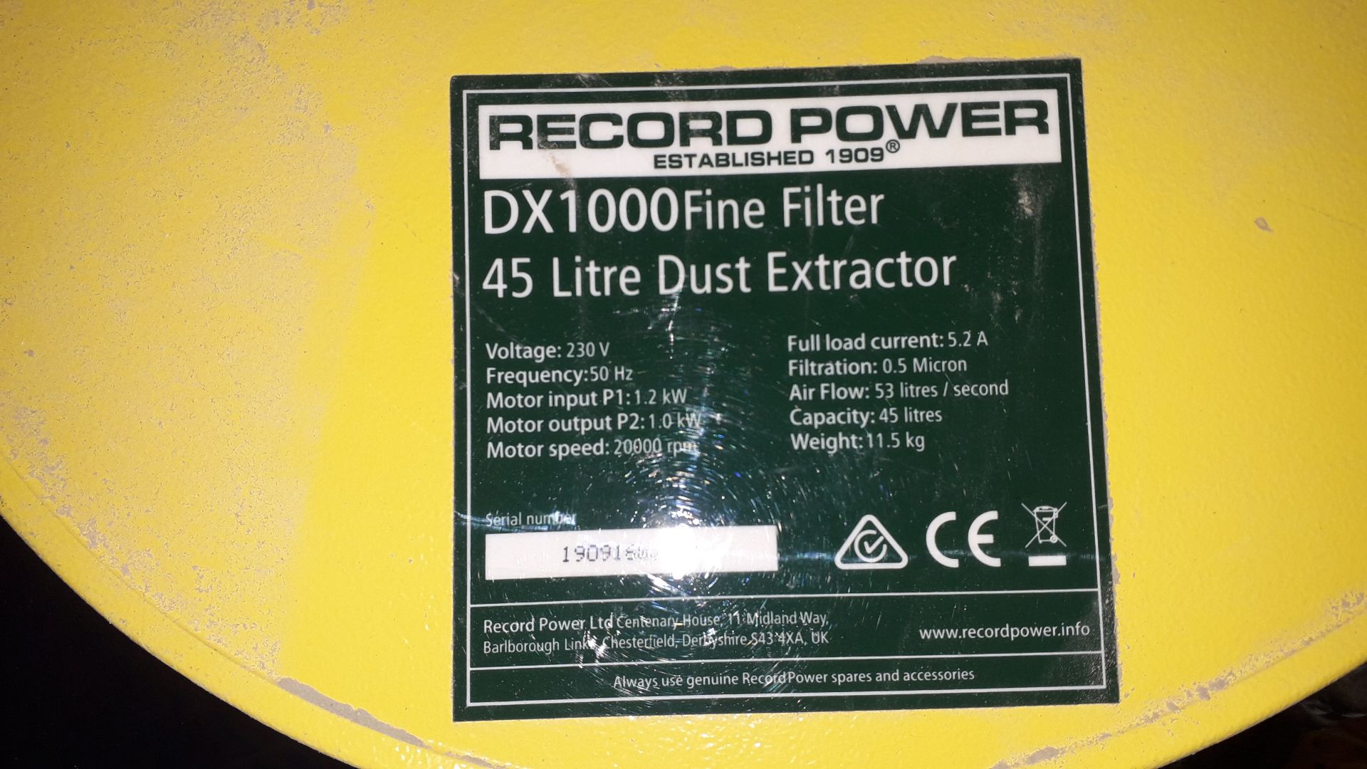 Record Power DX1000 Fine Filter 45Ltr Dust Extractor and Scheppach HA1000 50Ltr Dust Collector - Image 3 of 5