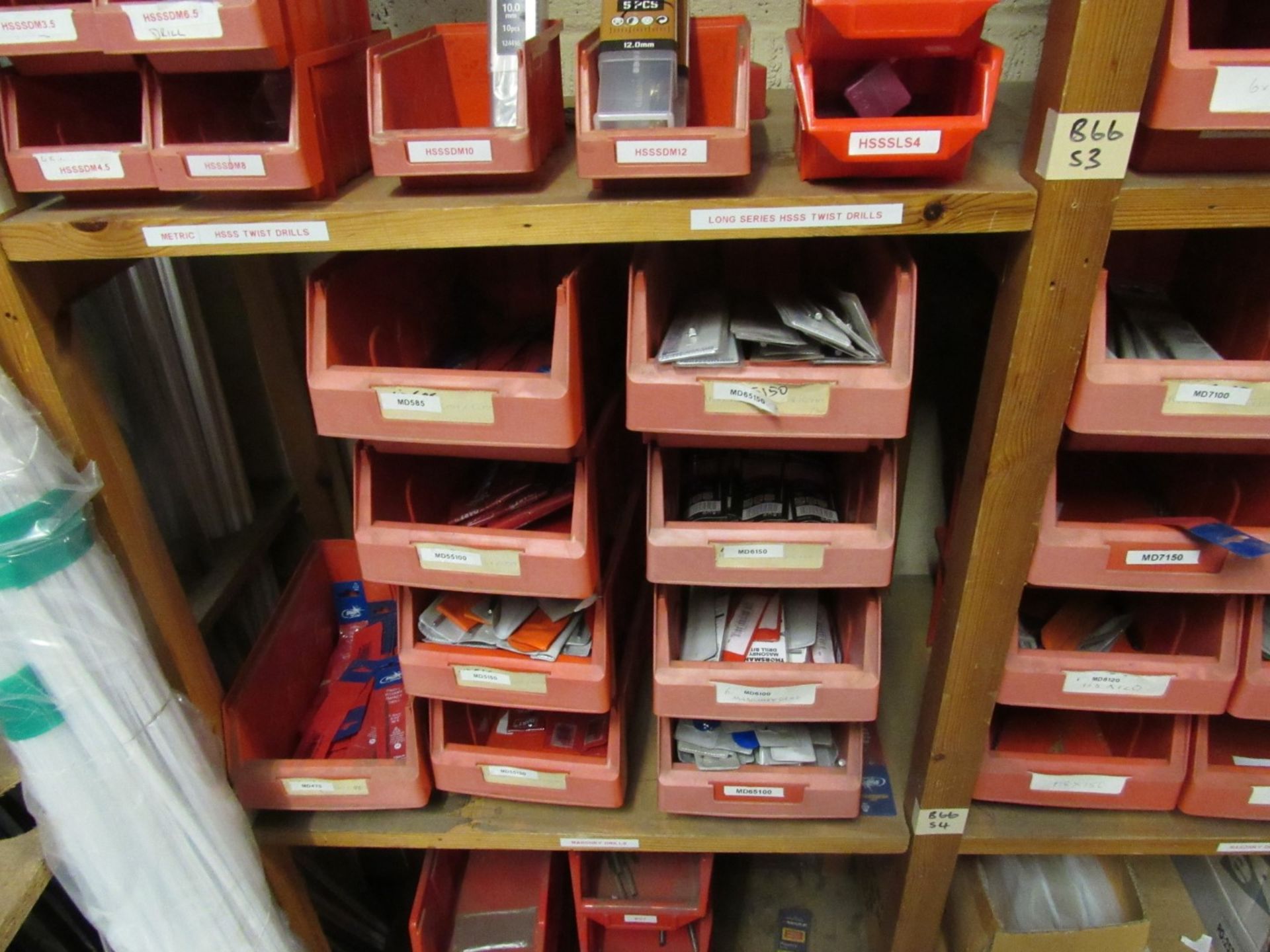 3 Bays of Wooden Shelving Units and Contents including hole saws, drill bits, driver bits etc - Image 2 of 4