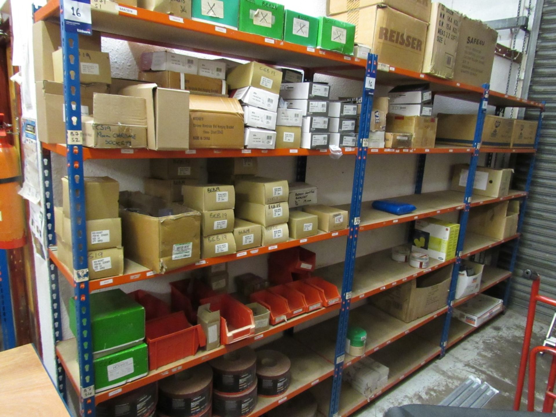 3 Bays of Multi-Tier Boltless Shelving and contents including bracketry, supports, truss cups etc.