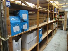 Contents to 10 Bay Wooden Shelving Unit including Sealants, Adhesive, Screws, Cutting Disks,