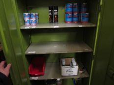 Double Door Metal Cabinet and Contents including contact adhesive, mitre adhesive etc