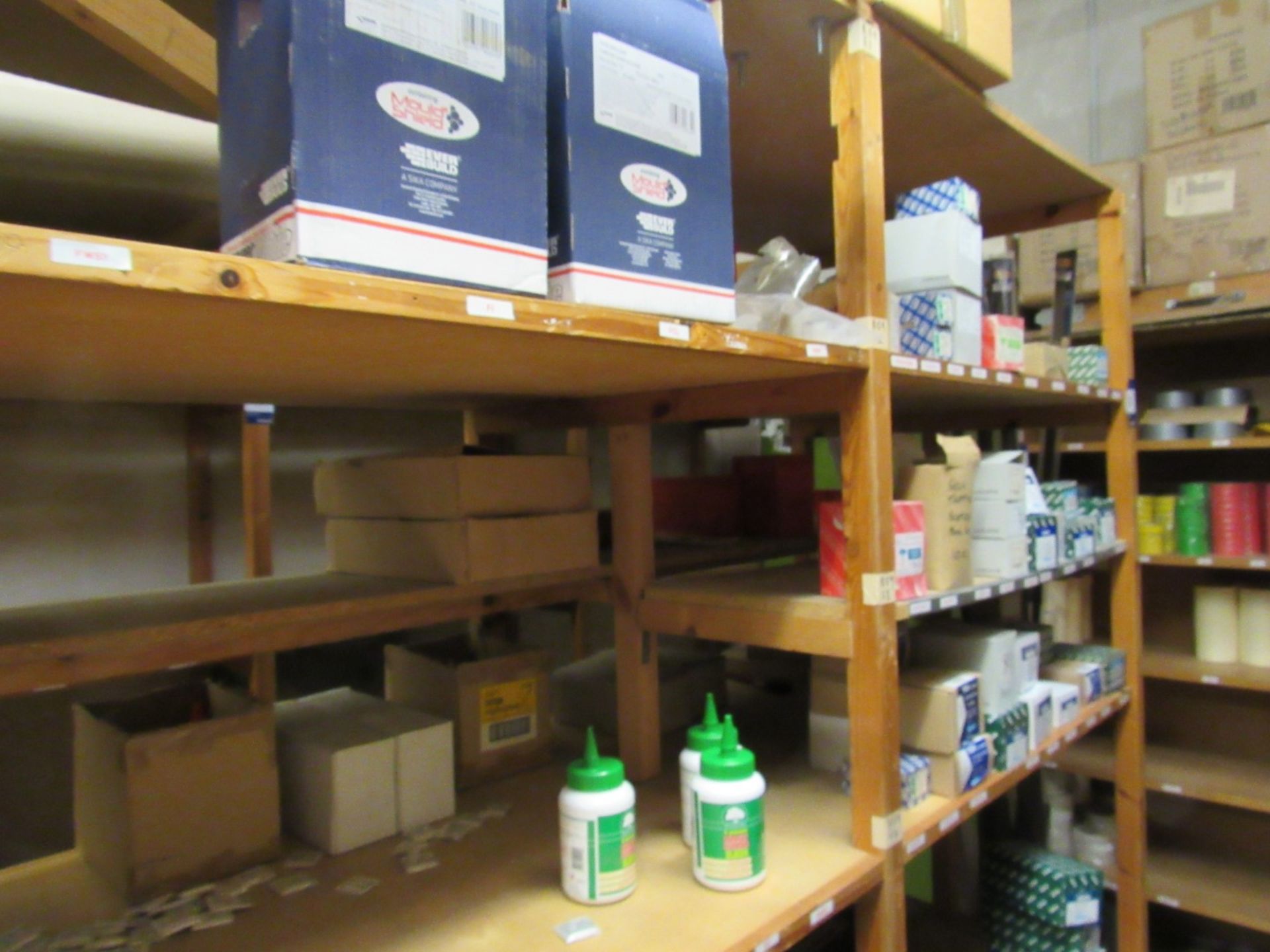 Contents to 10 Bay Wooden Shelving Unit including Sealants, Adhesive, Screws, Cutting Disks, - Image 3 of 4