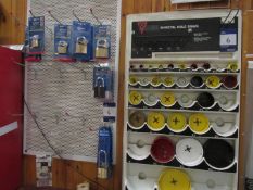 Quantity of Various Padlocks and Hole Saws to 2 display stands