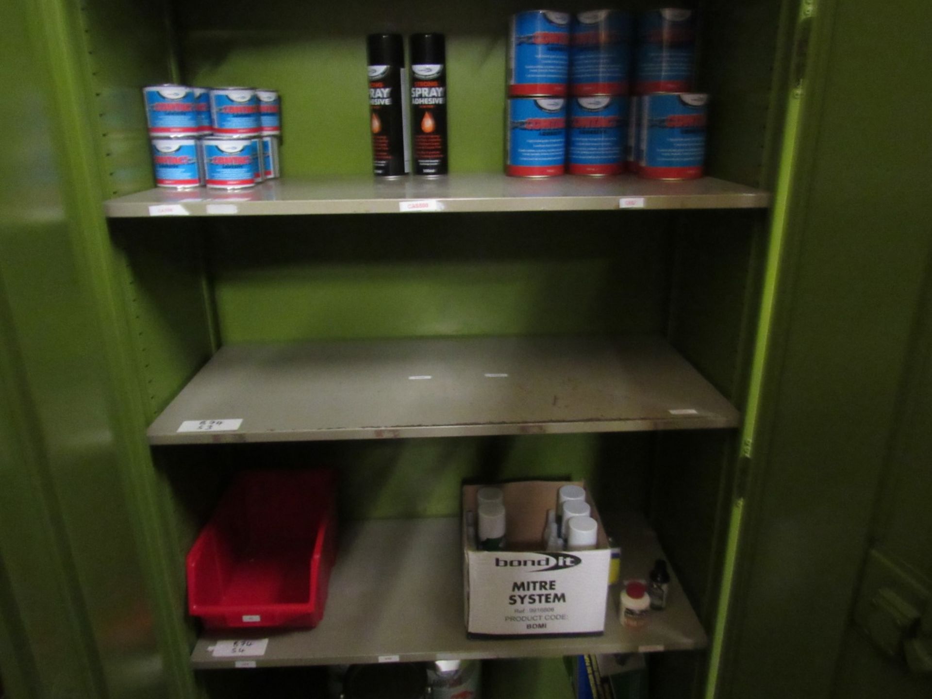 Double Door Metal Cabinet and Contents including contact adhesive, mitre adhesive etc - Image 3 of 3