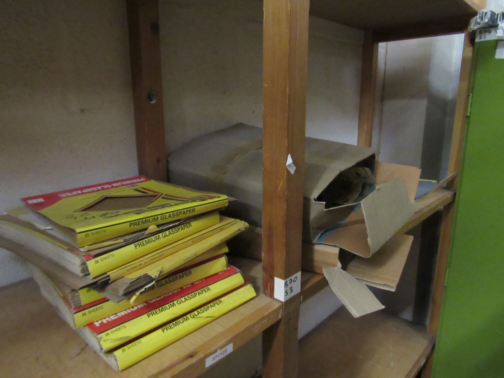 3 Bays of Wooden Shelving Units and Contents including cable clips, pop rivets, glass paper etc - Image 5 of 5