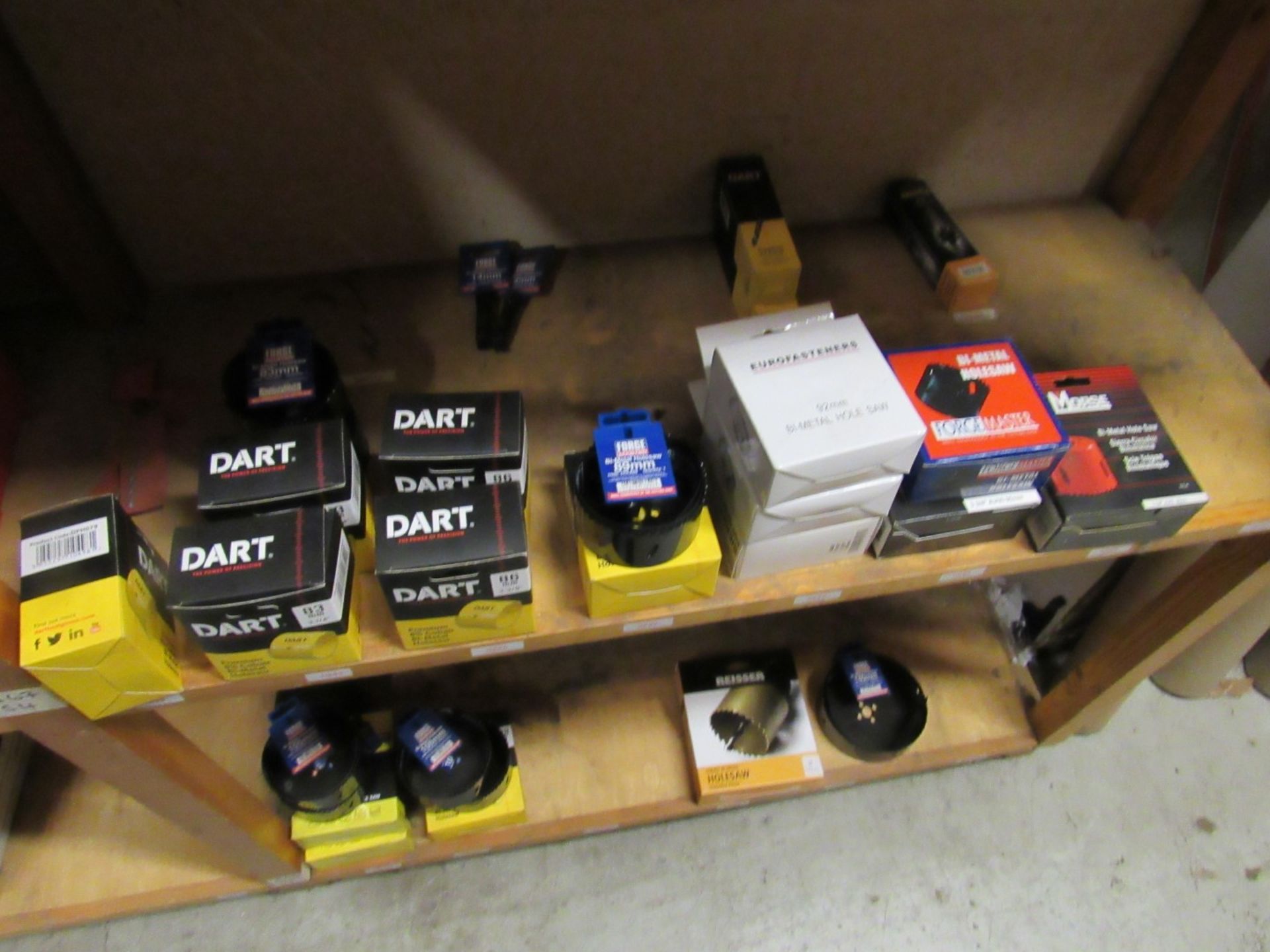 3 Bays of Wooden Shelving Units and Contents including hole saws, drill bits, driver bits etc - Image 3 of 4