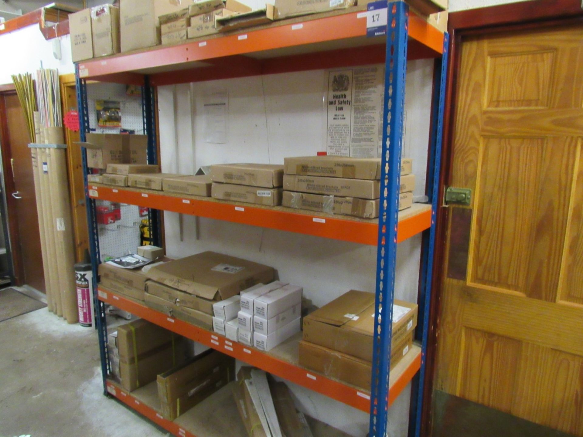 1 Bay of Boltless Shelving and Contents including bracketry, shelving components, bookends etc. - Image 2 of 2