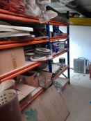 Single bay of racking and contents to mezzanine, to include various edge banding strips, fixings