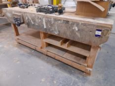 Wooden workbench (Approximately 2400 x 1200 x 1000), with Irwin Record 52 ½ vice