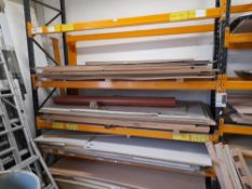 Contents to 3 x bays of racking, to include various woods inc. plywood, laminates etc