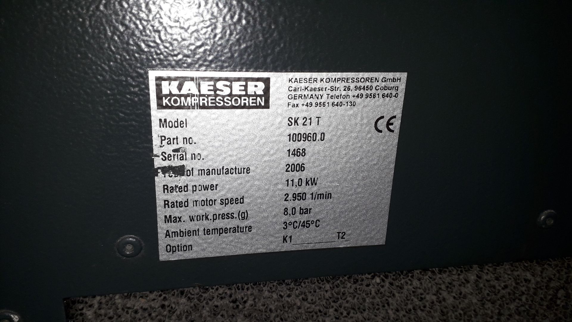 Kaeser SK21T Packaged Type Compressor, serial numb - Image 3 of 11