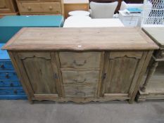 Rustic pine three drawer, two door sideboard