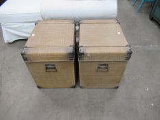 A pair of wicker and metal storage cases (one damaged lock)