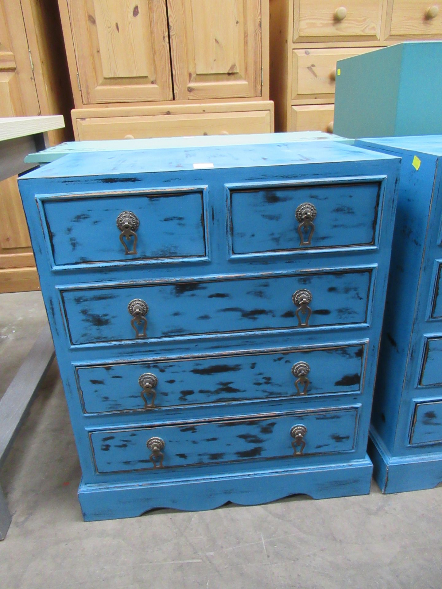 Pair of rustic effect painted five drawer cabinets - Image 3 of 3