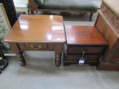 Mahogany bedside cabinet with a dark oak single drawer table