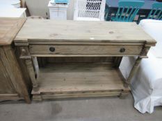Rustic pine single drawer console table with undertier