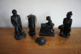 5 x various coal carved figures / items