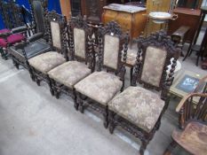 Set of four Jacobean style oak chairs with floral upholstey