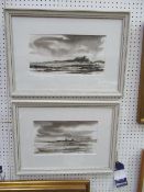 A Pair of Castle Water colours Frames signed by Ben Haslem (35cm x 18cm)