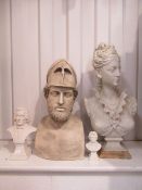 4x busts including lady bust together with a Ancient Greece figure