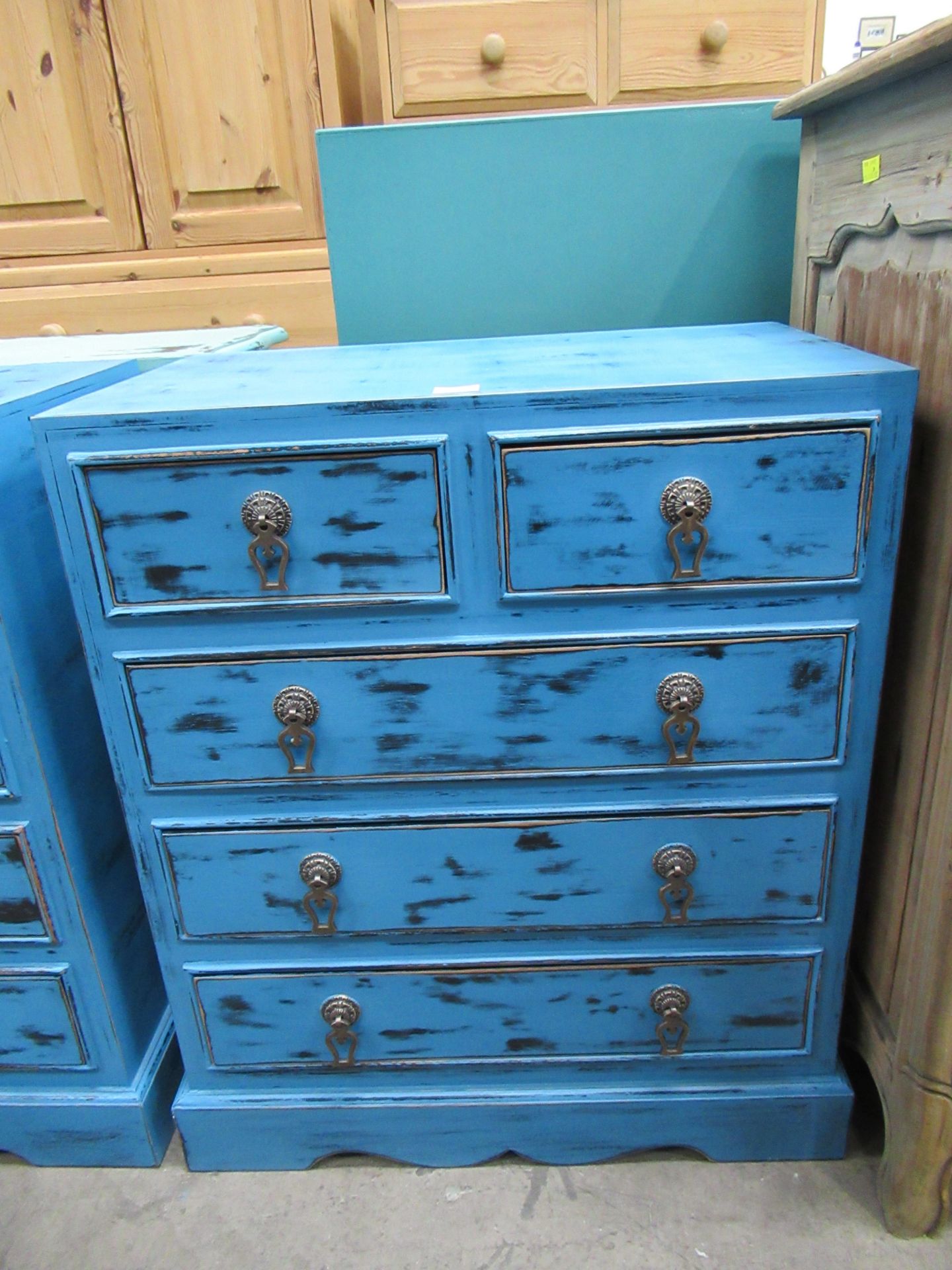 Pair of rustic effect painted five drawer cabinets - Image 2 of 3