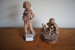 2 x Vintage Giuseppe Figurines, “Child Scholar and Boys Playing”