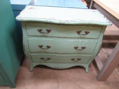 Painted bombe chest of three drawers