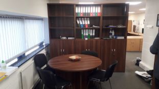 Circular Meeting Table with 4 Chairs & 2 Cupboards with shelves over – (Located on First Floor)