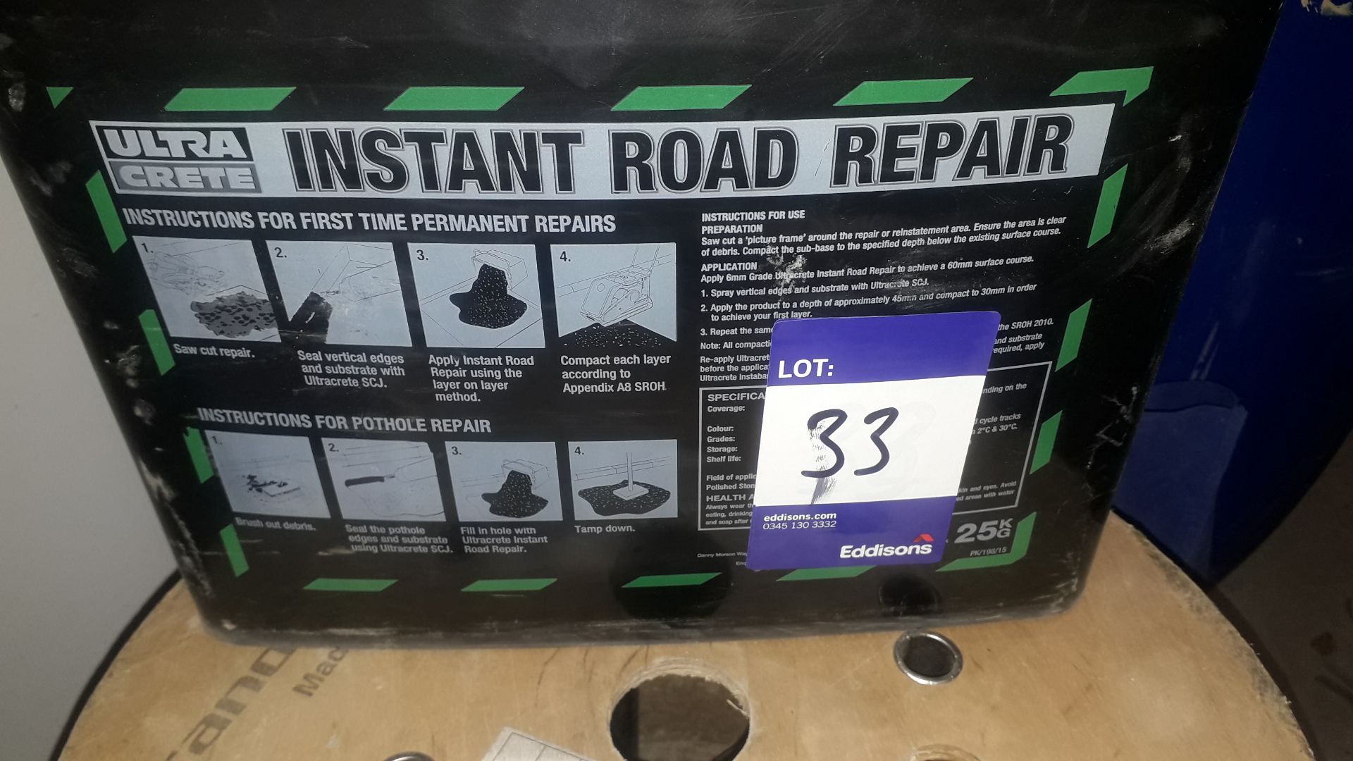 25kg Container of Ultra Crete Instant Road Repair and a Part Used 500m Cat 5e Cable Reel Located - Image 2 of 3