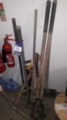 Small Quantity of Hand Tools to Include Post Hole Digger, Axe, Rubber Mallet etc Located at Unit 8