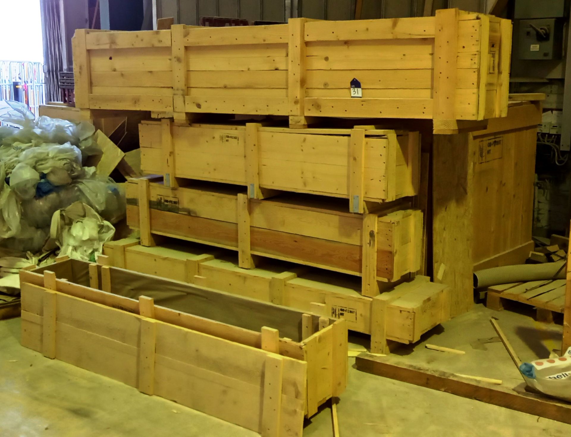 7 x Wooden Crates Various Sizes (1 x Approx. 1400D x 1300H x 2600L)