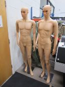 2x 5'11" floor standing mannequins with bases and another in a hazard suit