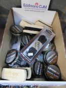 Qty of brown/black parade gloss shoe polish, web-tex brushes and magnum laces