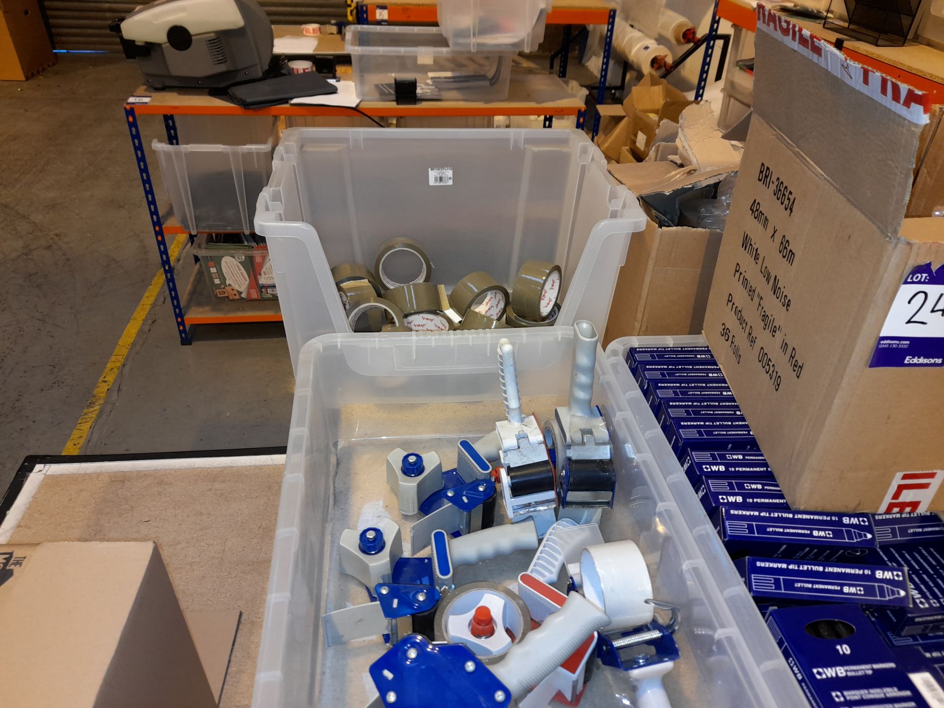 Assortment of consumables to packing bench, to include fragile packing tape, permanent markers, - Image 2 of 6