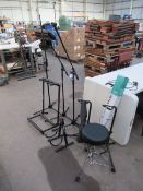 3x microphone stands, 4x guitar stands, keyboard stand, Tockstand double guitar stand and stool