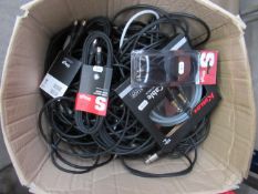 Assorted cables including MIDI cables and audio cables