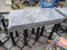 11x Marble effect acrylic coated café tables with cast iron bases. 6x rectangular, 4x square and 1x