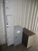 1x personnel locker, 1x metal cabinet, 1x pedestal (no keys)