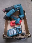 2x Makita cordless drills, with 3x batteries and charger