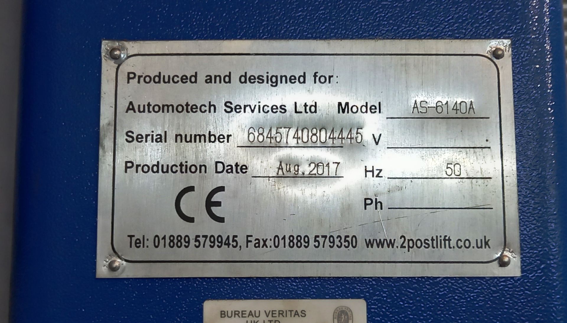 Automotech 4-tonne 2-post Vehicle Lift, model AS-6140A, Single Phase, serial number 6845740804445 ( - Image 4 of 4