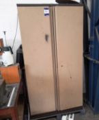 Double door cabinet and contents, to include various spray paints, and tin paints
